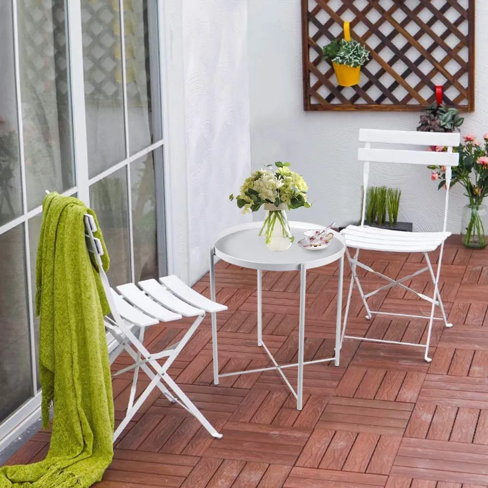 Minimalist Metal Round Tray Side Table-White