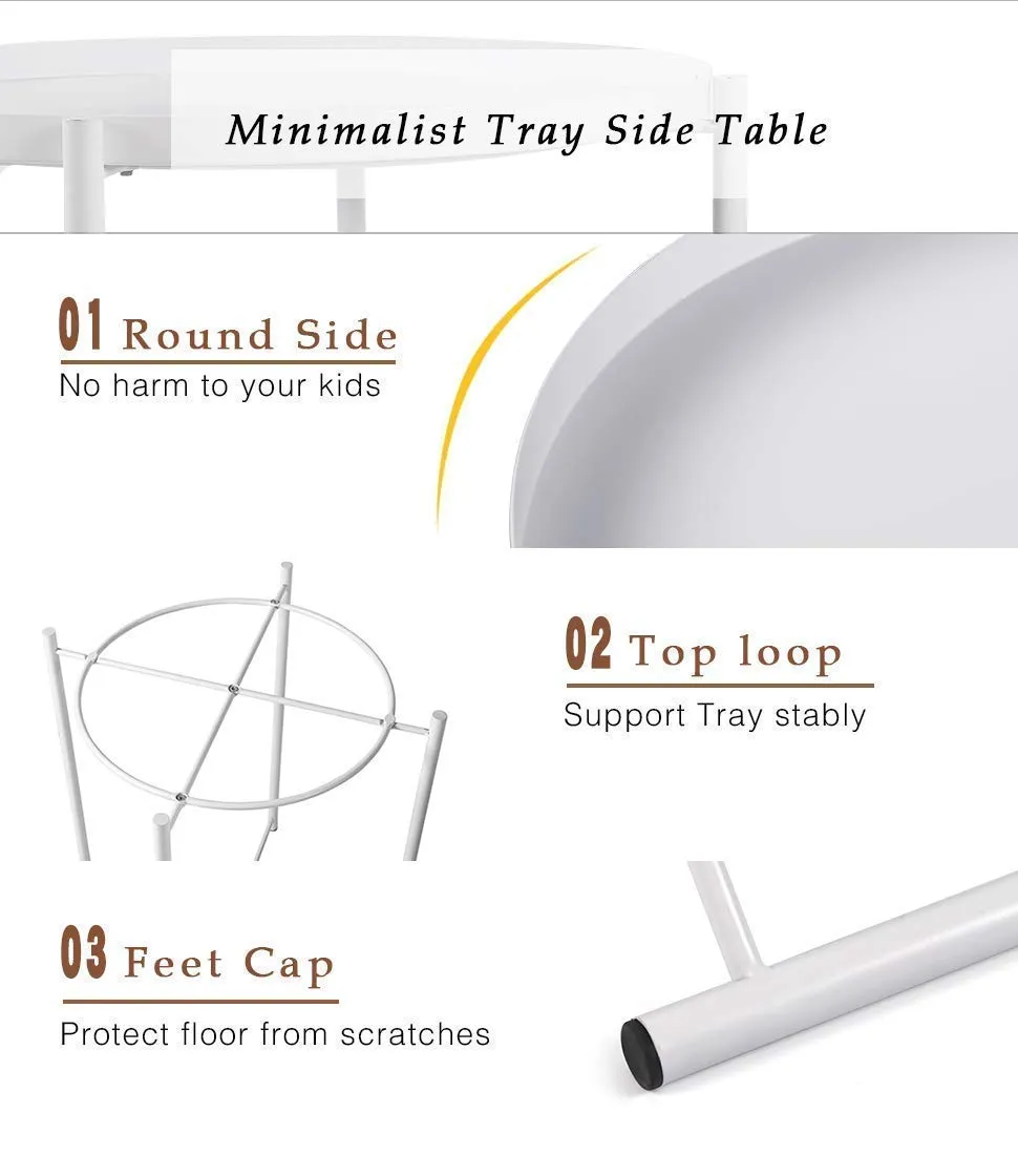 Minimalist Metal Round Tray Side Table-White