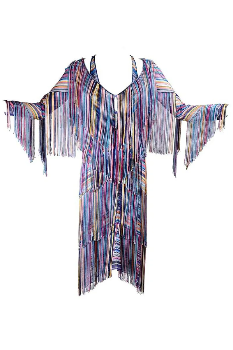 Multi-Colored Tiered Fringe Dress with Matching Fringe Jacket Size 2/4