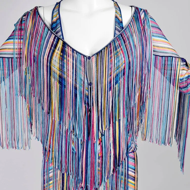 Multi-Colored Tiered Fringe Dress with Matching Fringe Jacket Size 2/4