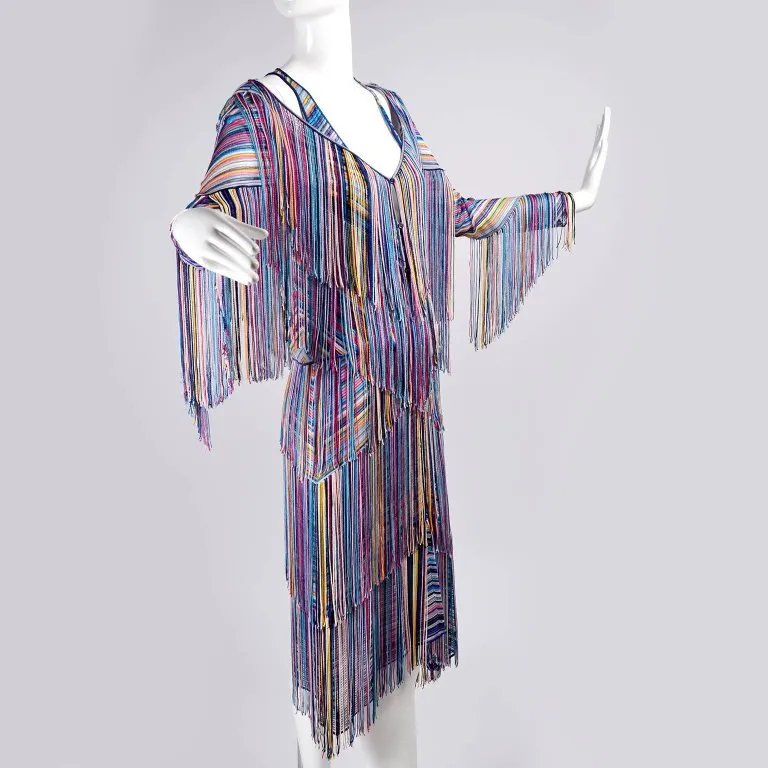 Multi-Colored Tiered Fringe Dress with Matching Fringe Jacket Size 2/4