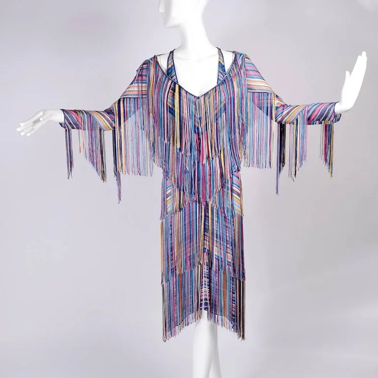 Multi-Colored Tiered Fringe Dress with Matching Fringe Jacket Size 2/4