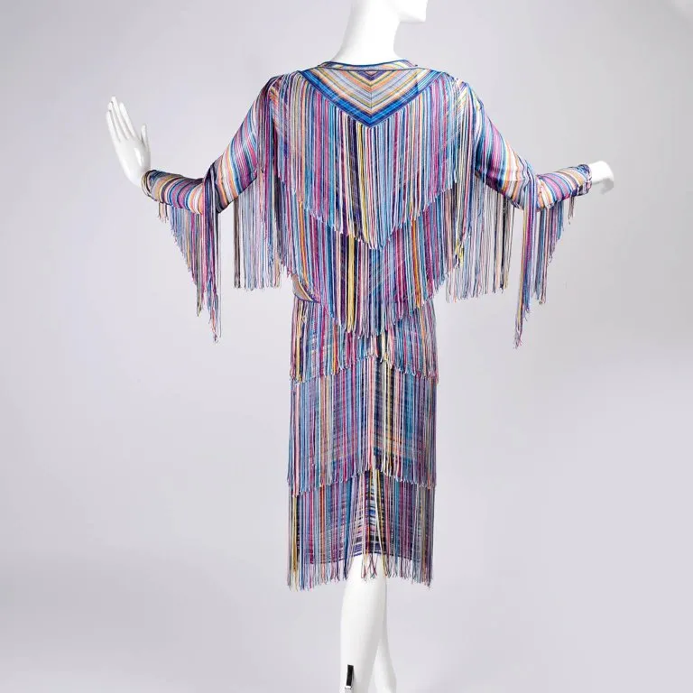 Multi-Colored Tiered Fringe Dress with Matching Fringe Jacket Size 2/4