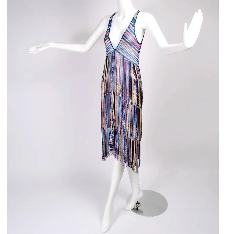 Multi-Colored Tiered Fringe Dress with Matching Fringe Jacket Size 2/4