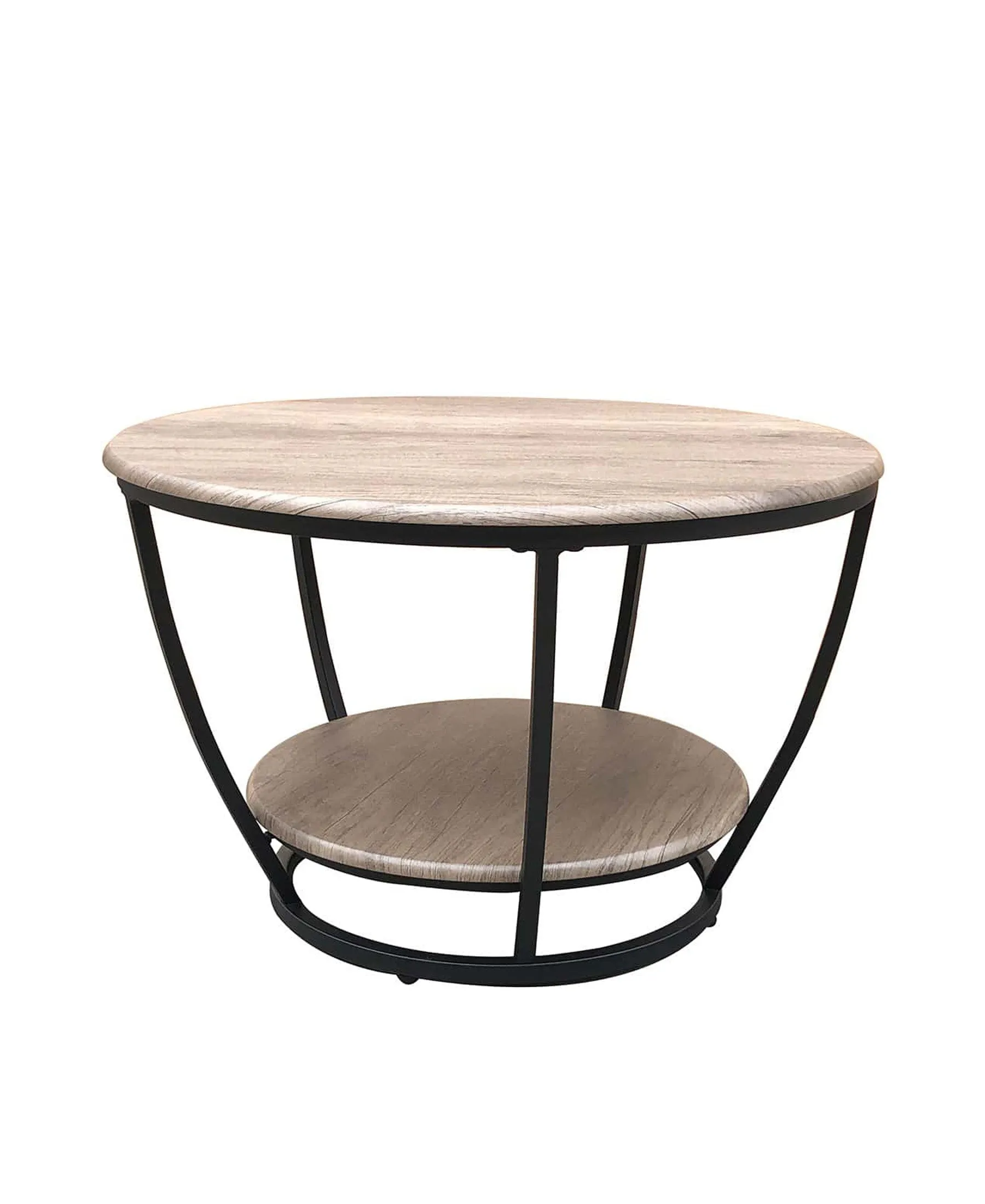 MW990 Round Minimalist 2 Tier Oak And Black Coffee Table