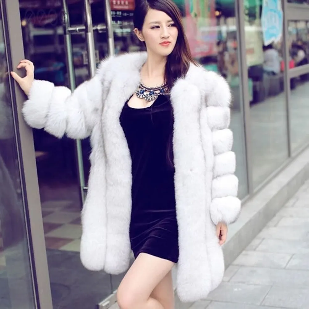 Natural Fox Fur Coat Luxury Fur Overcoat Garment Jacket Large Size O-Neck