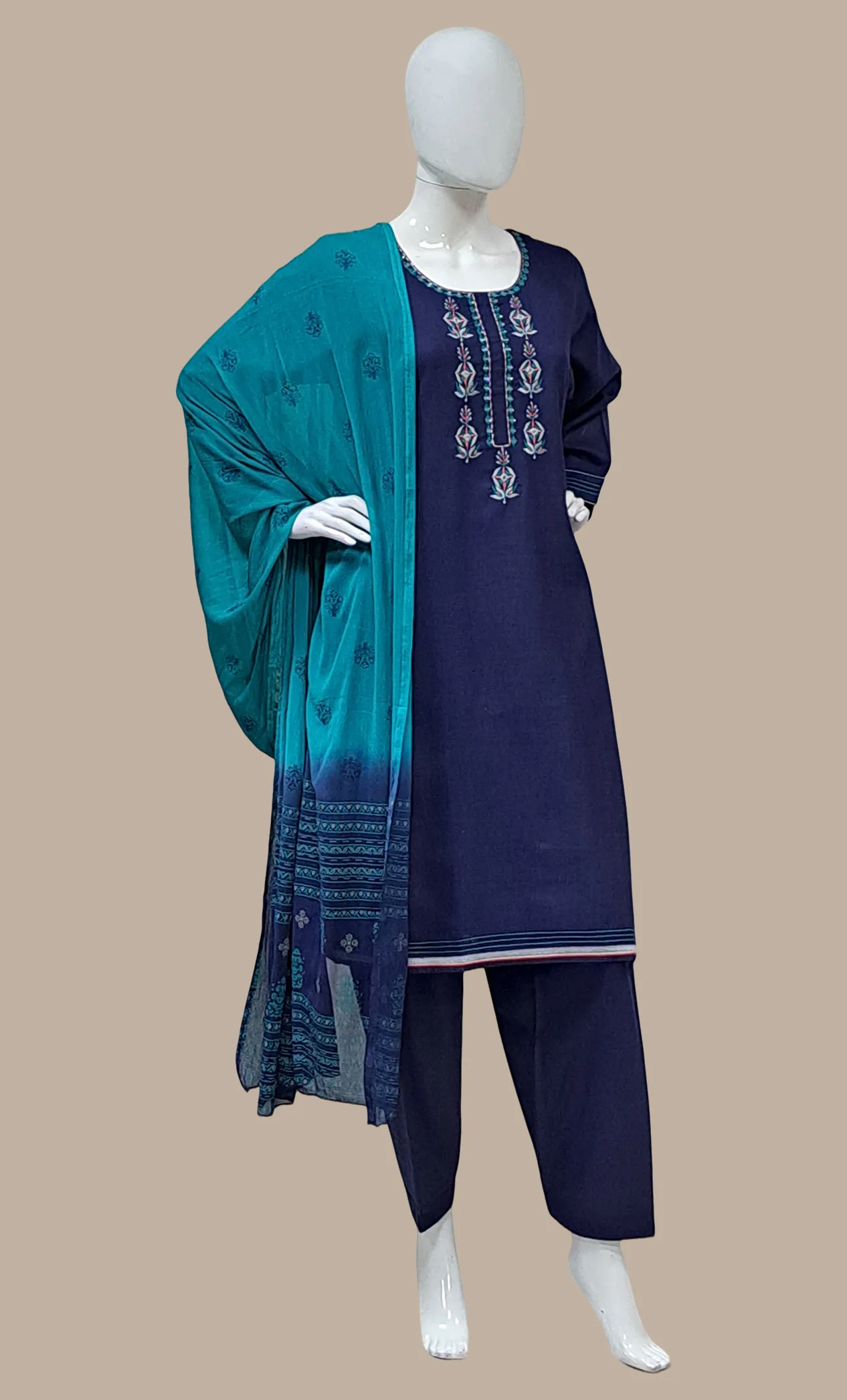 Navy Embroidered Salwar