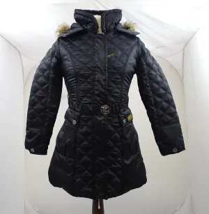 New Barbour International Female Quilted Black Coat With Hood And Belt ODDC01