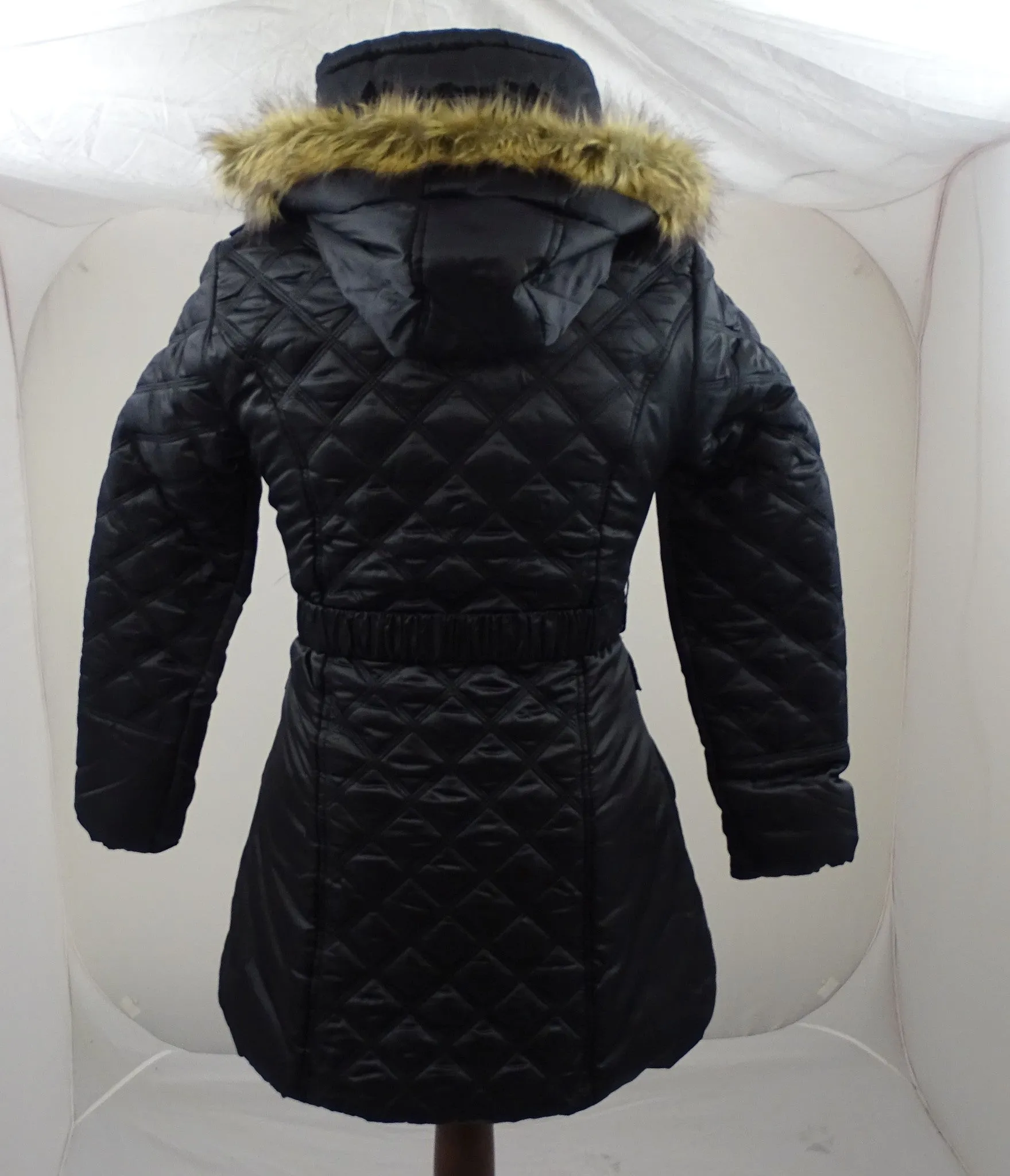 New Barbour International Female Quilted Black Coat With Hood And Belt ODDC01