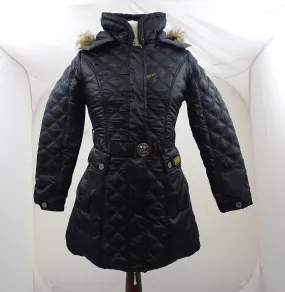 New Barbour International Female Quilted Black Coat With Hood And Belt ODDC01