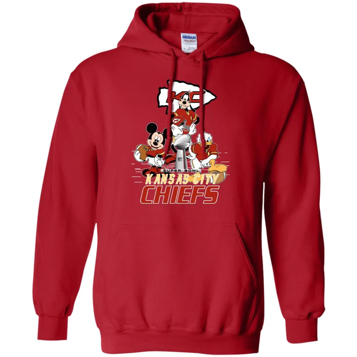 Nfl – Kansas City Chiefs Donald Duck Goofy Mickey Mouse Super Bowl 2019 Football Pullover Hoodie Sweatshirt