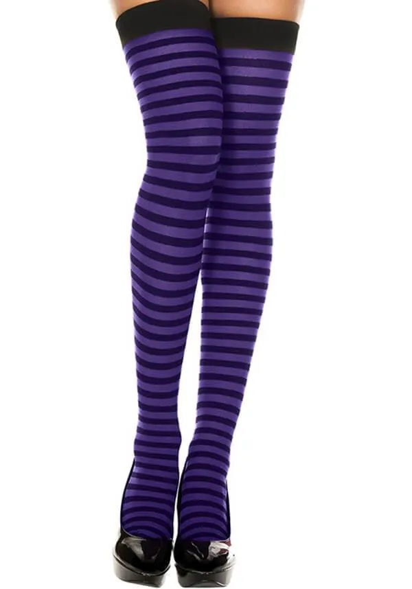 Opaque Striped [Black/Purple] | THIGH HIGHS