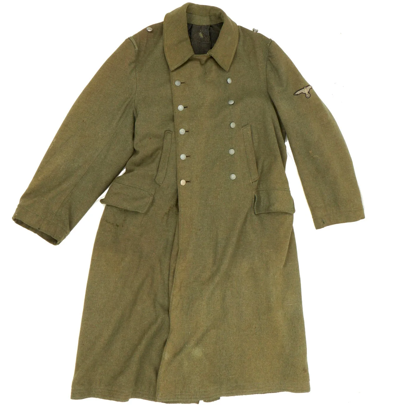 Original German WWII Wool SS M40 Greatcoat with "Hammerhead" Sleeve Eagle - Schutzstaffel