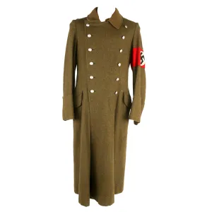 Original WWII German NSDAP and SA Brown Wool Mantel Greatcoat with Armband and RZM Tag - Sturmabteilung