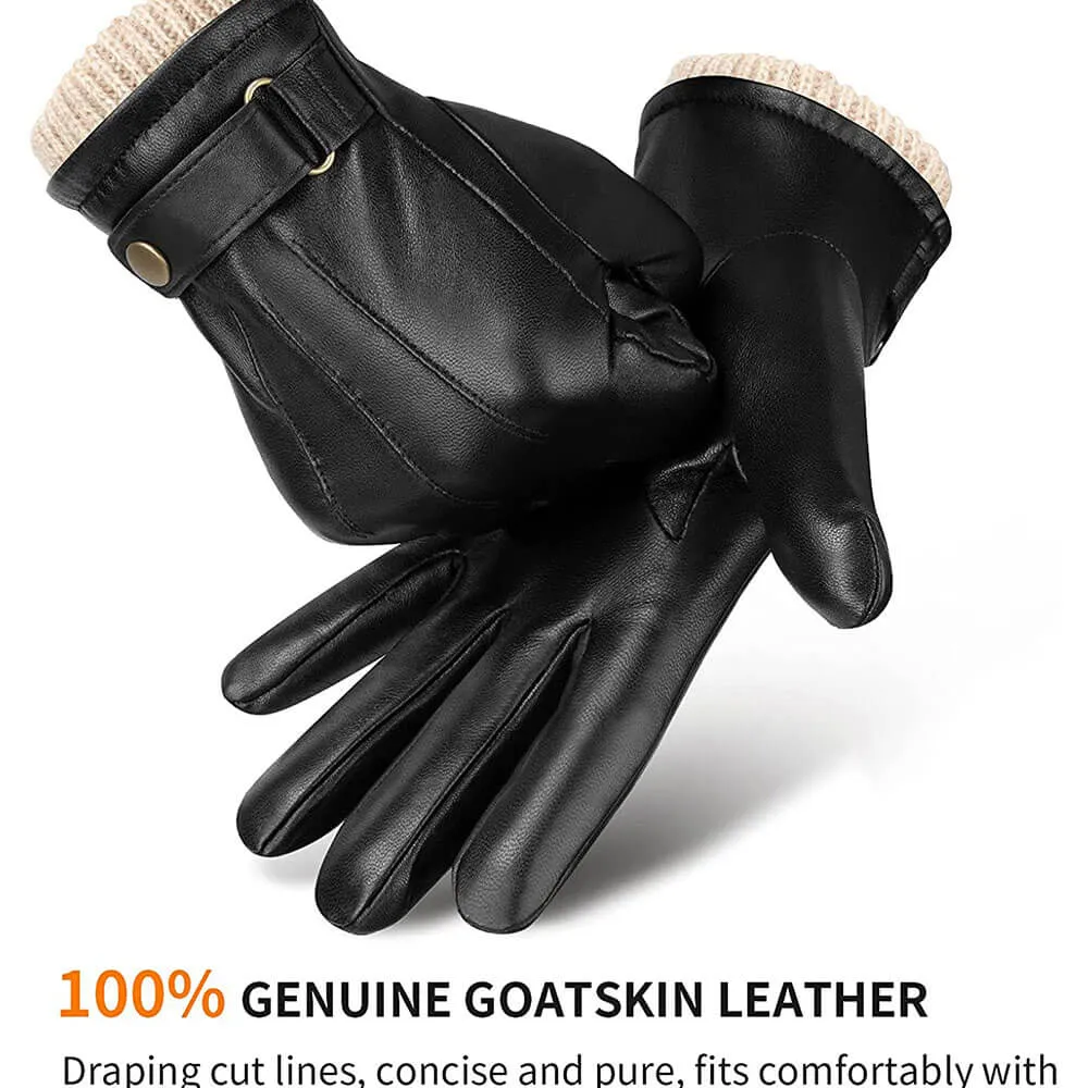 OZERO Men Cashmere Lined Leather Touchscreen Gloves | Winter Goatskin  Leather Driving Gloves