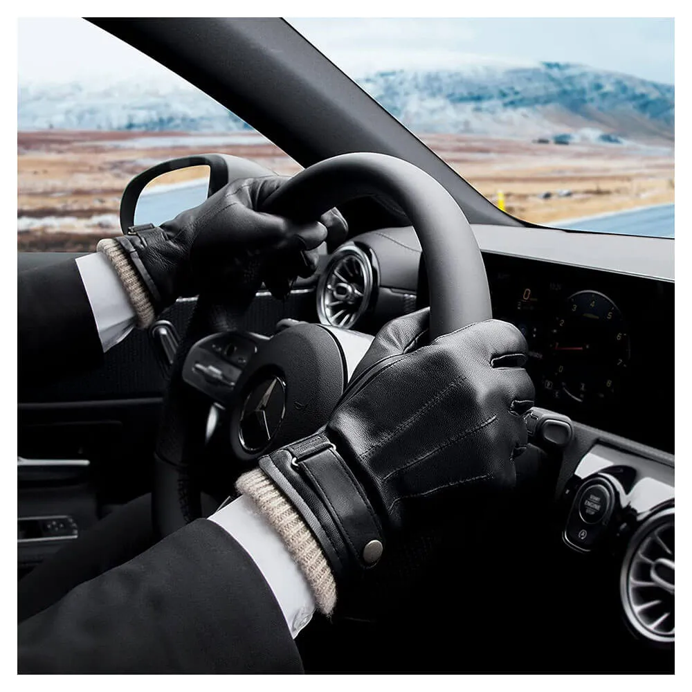 OZERO Men Cashmere Lined Leather Touchscreen Gloves | Winter Goatskin  Leather Driving Gloves