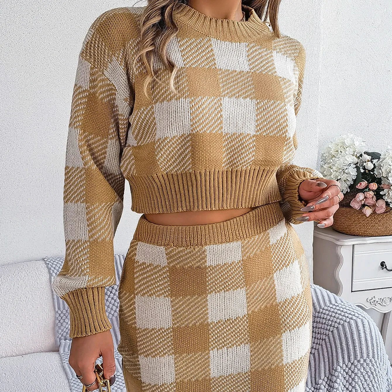 Pamela Plaid Knitted Sweater Outfit