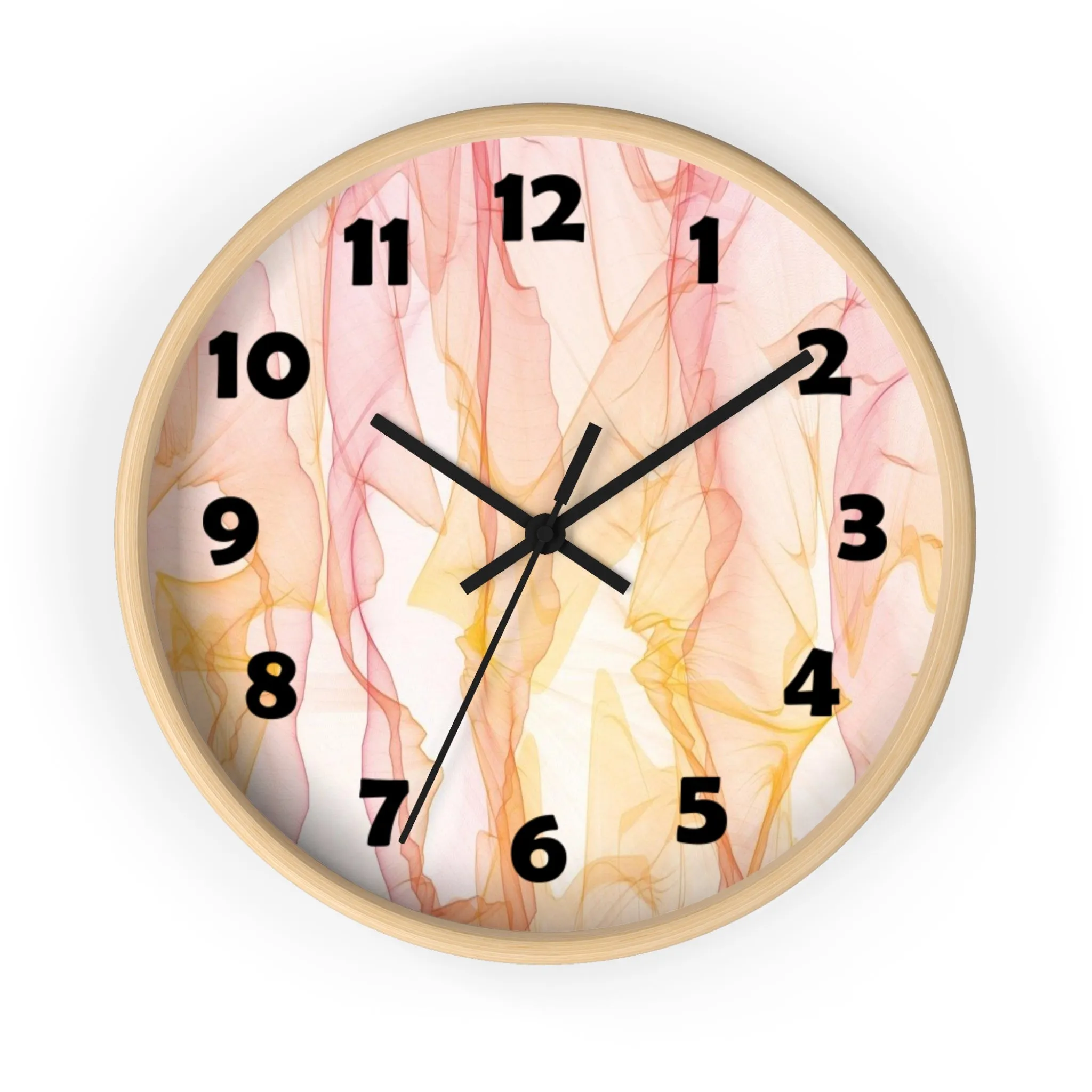 Pastel Wisps Wall Clock, Pink and Orange Wave Wall Clock