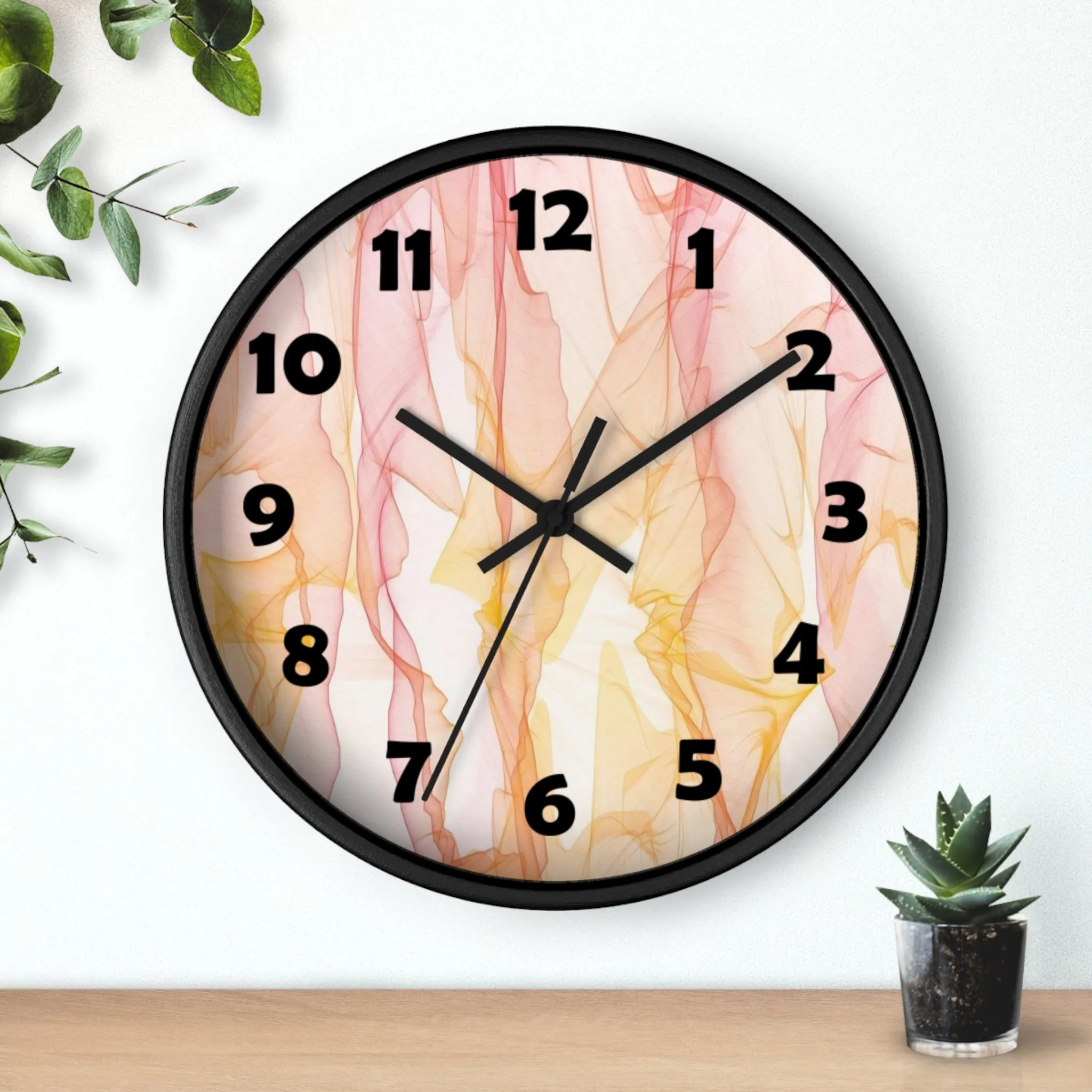 Pastel Wisps Wall Clock, Pink and Orange Wave Wall Clock