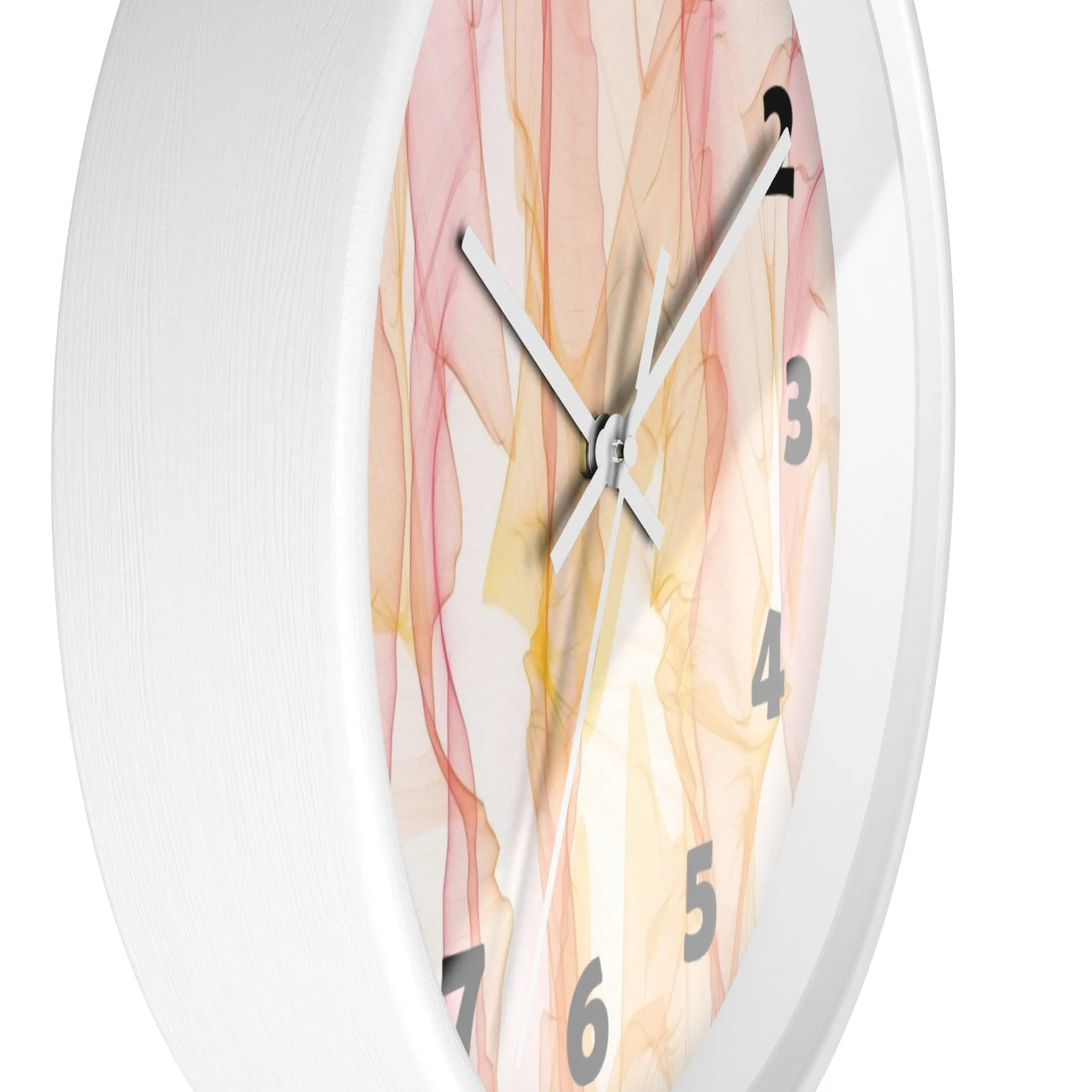 Pastel Wisps Wall Clock, Pink and Orange Wave Wall Clock