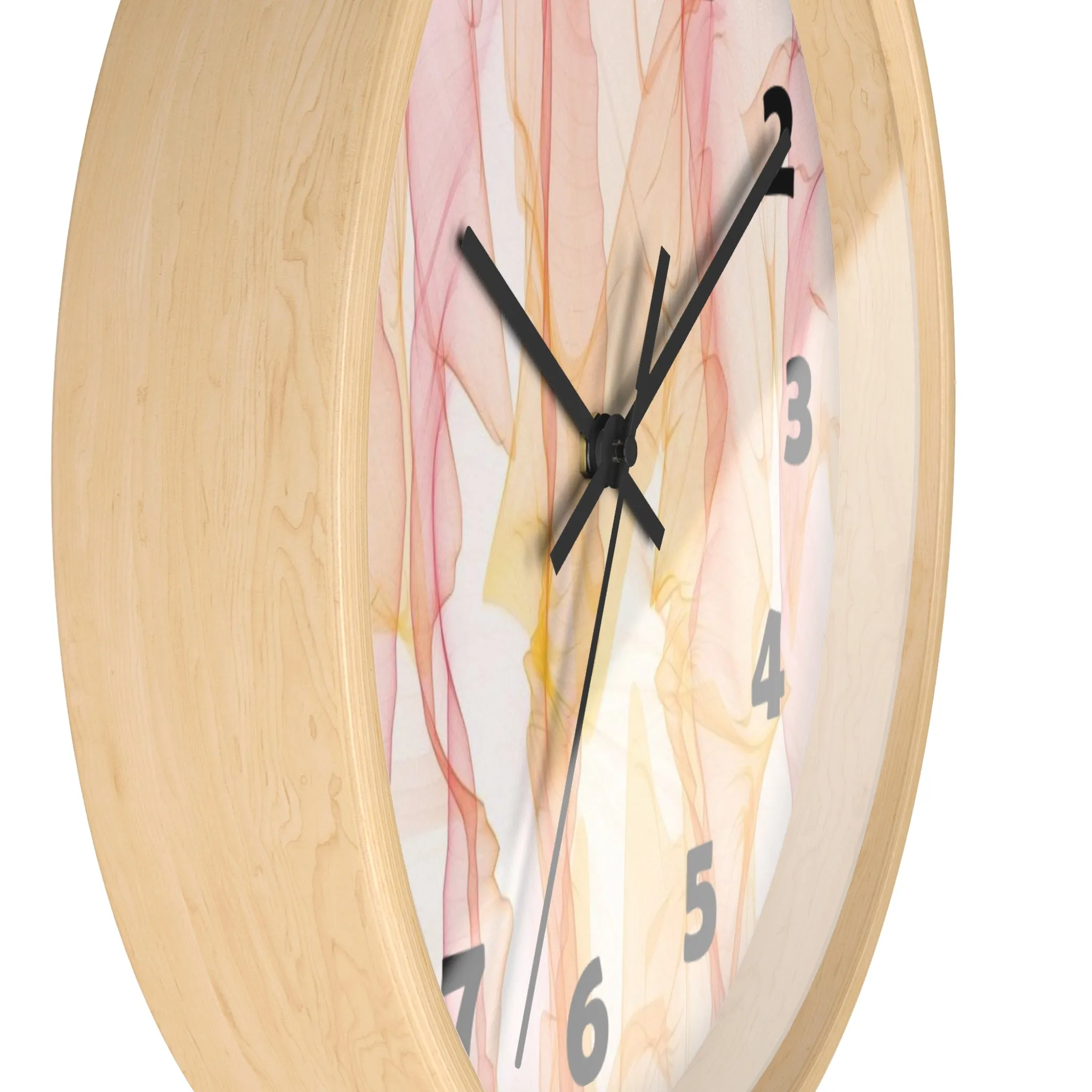 Pastel Wisps Wall Clock, Pink and Orange Wave Wall Clock