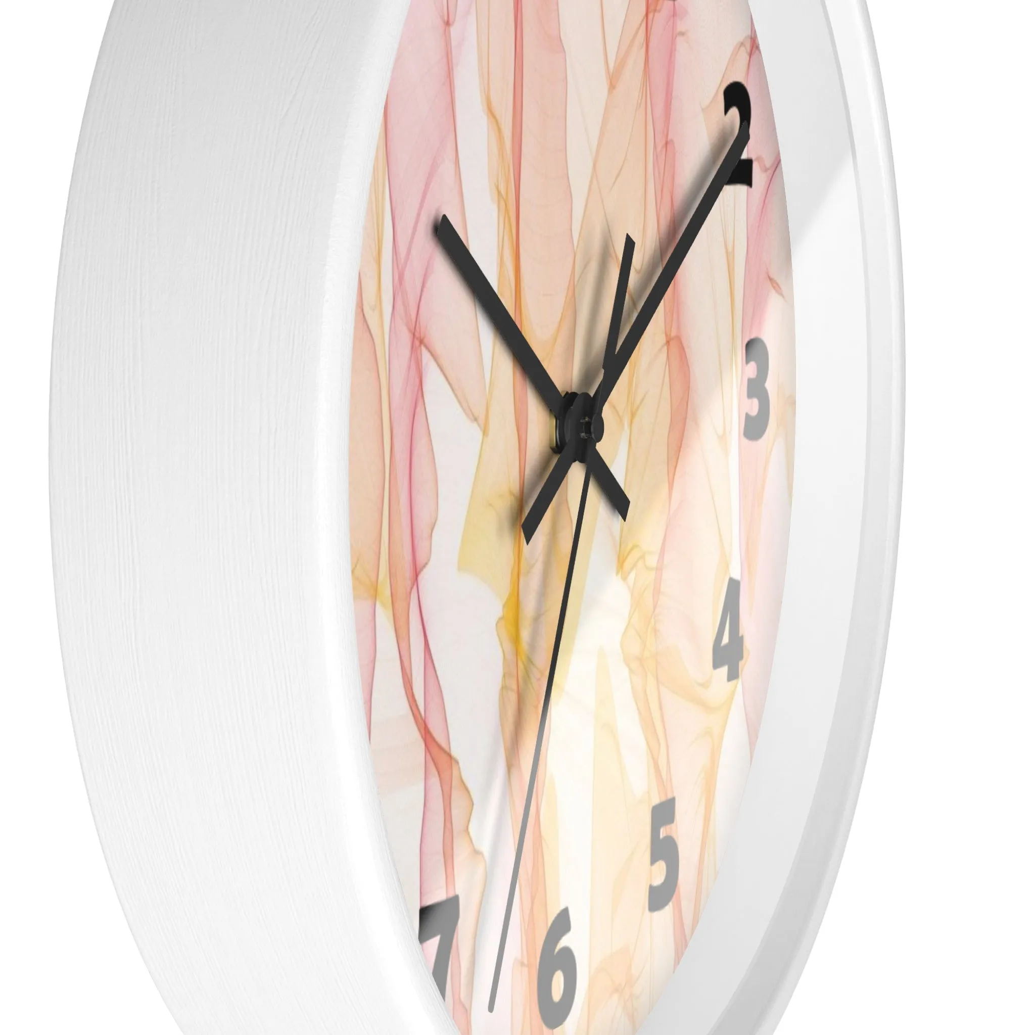 Pastel Wisps Wall Clock, Pink and Orange Wave Wall Clock