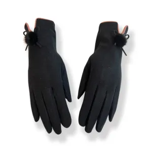 Plain Black Gloves With Pom Pom (GL22)