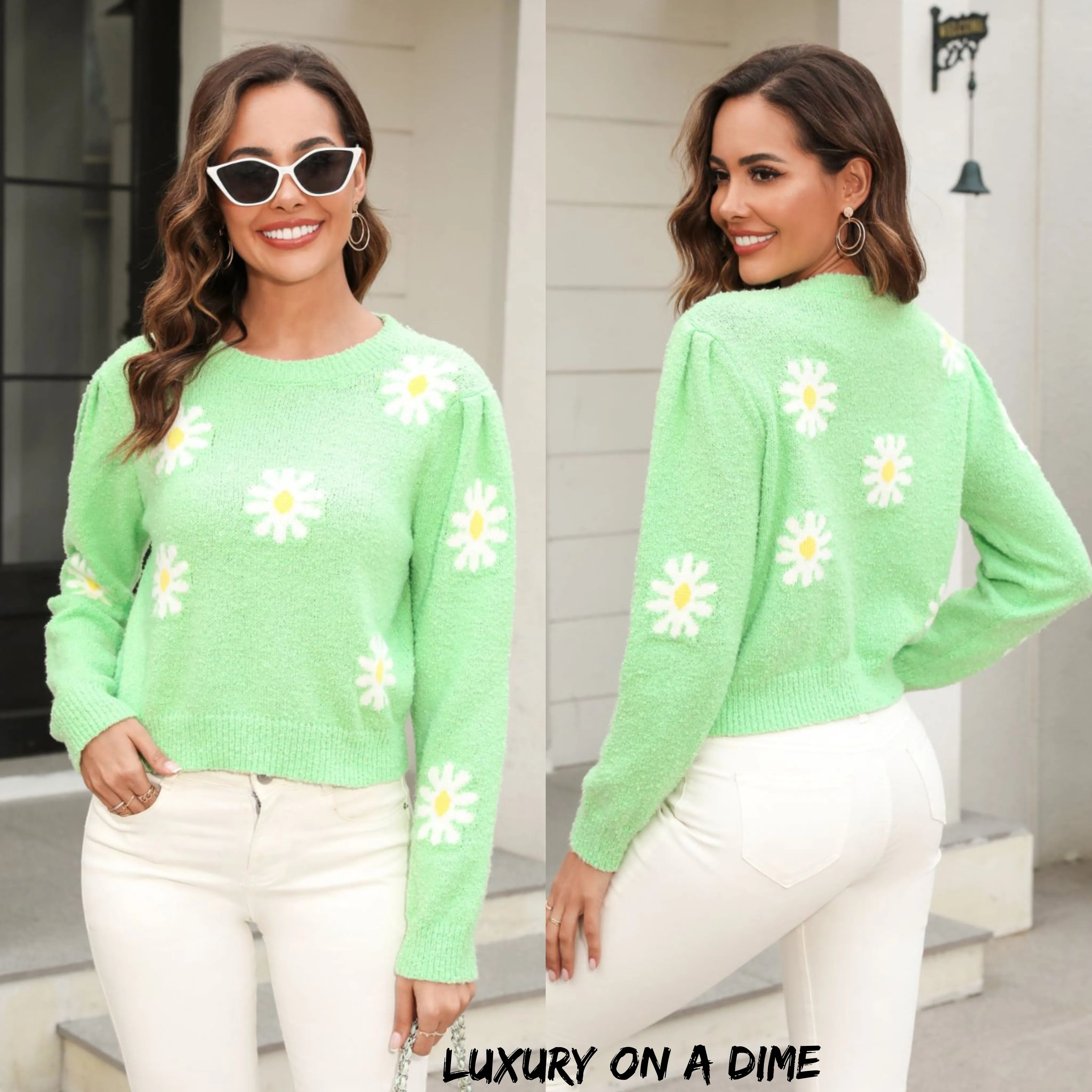 Retro Daisy Soft Knit Flower Long Sleeve Pullover Sweater Shirt