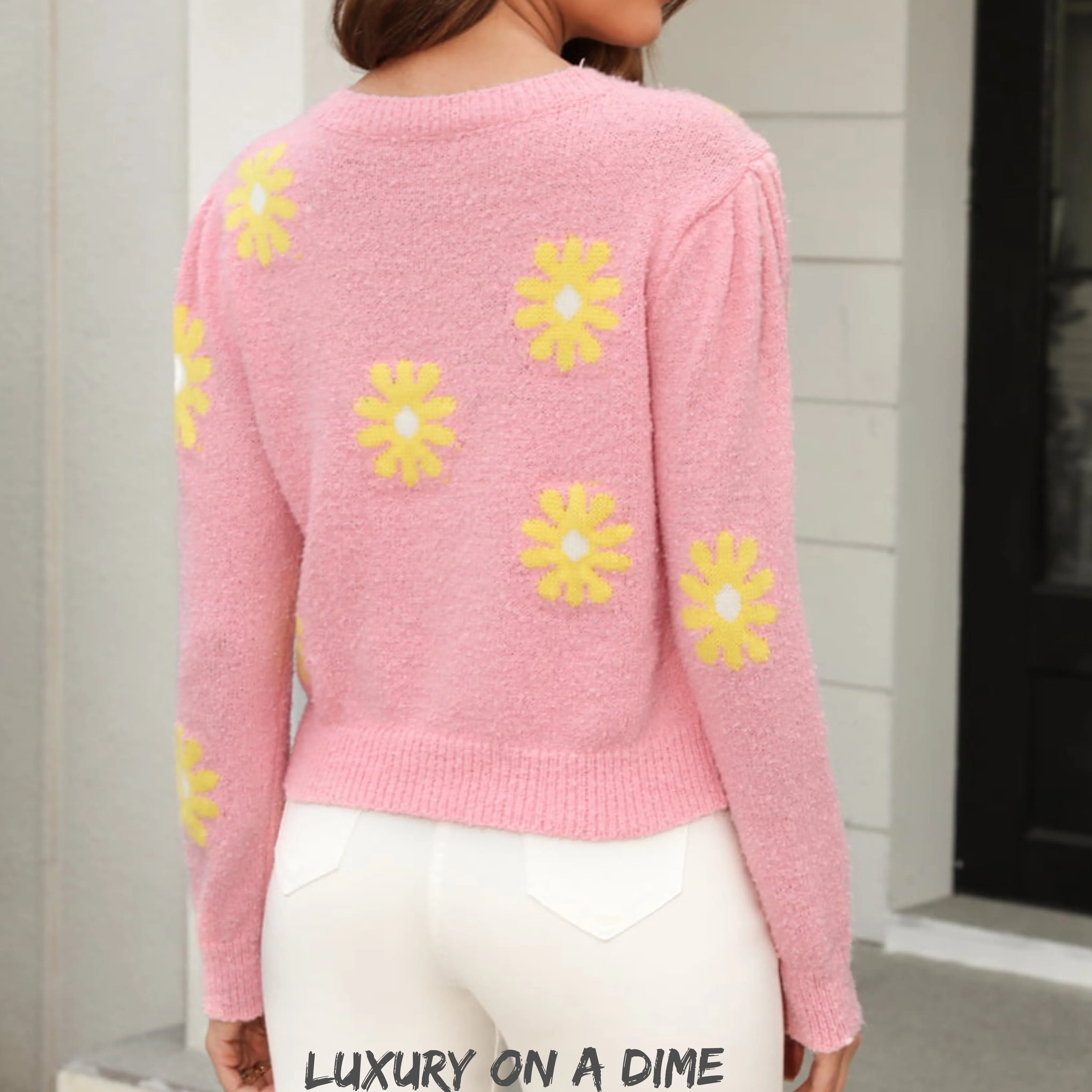 Retro Daisy Soft Knit Flower Long Sleeve Pullover Sweater Shirt