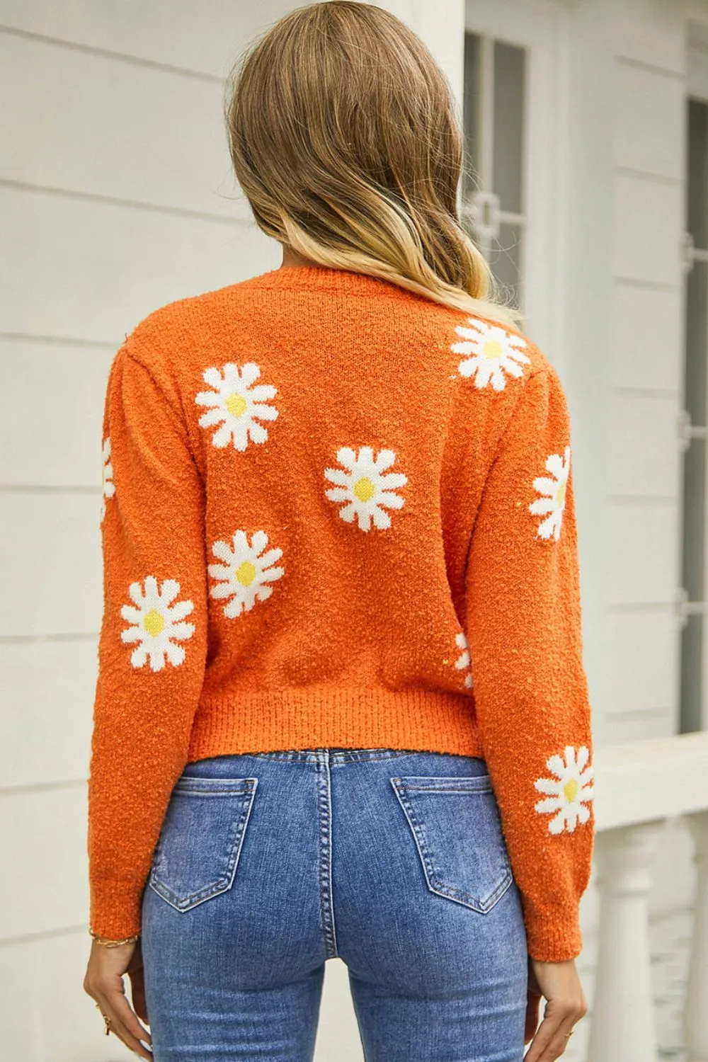 Retro Daisy Soft Knit Flower Long Sleeve Pullover Sweater Shirt