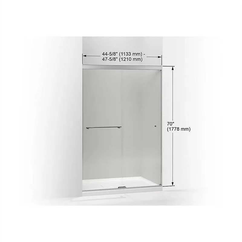 Revel 70" x 47.63 Clear Glass Sliding Shower Door in Bright Polished Silver with 0.31" Thick Glass