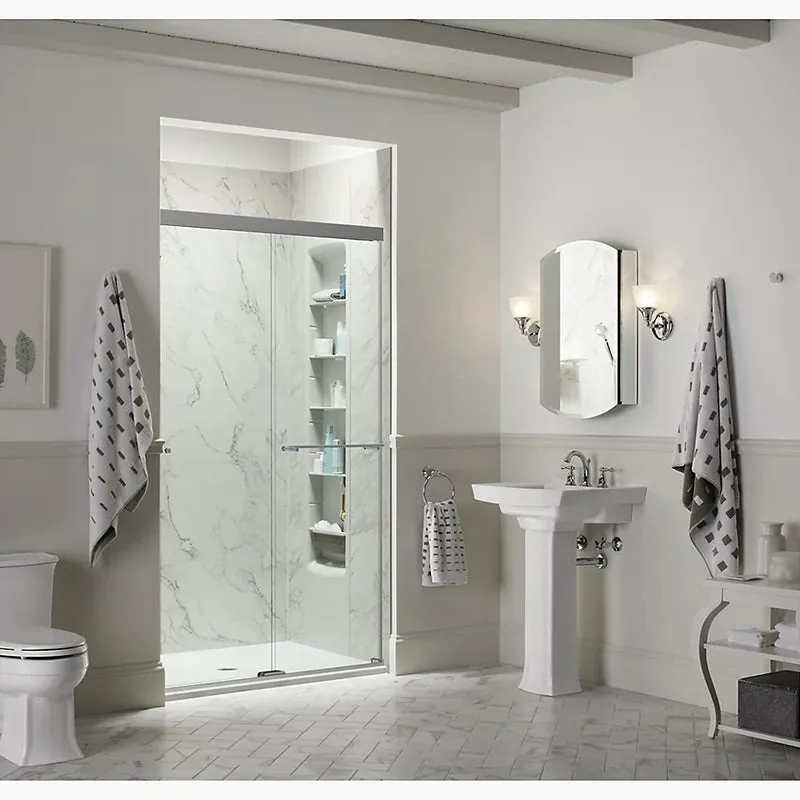 Revel 70" x 47.63 Clear Glass Sliding Shower Door in Bright Polished Silver with 0.31" Thick Glass