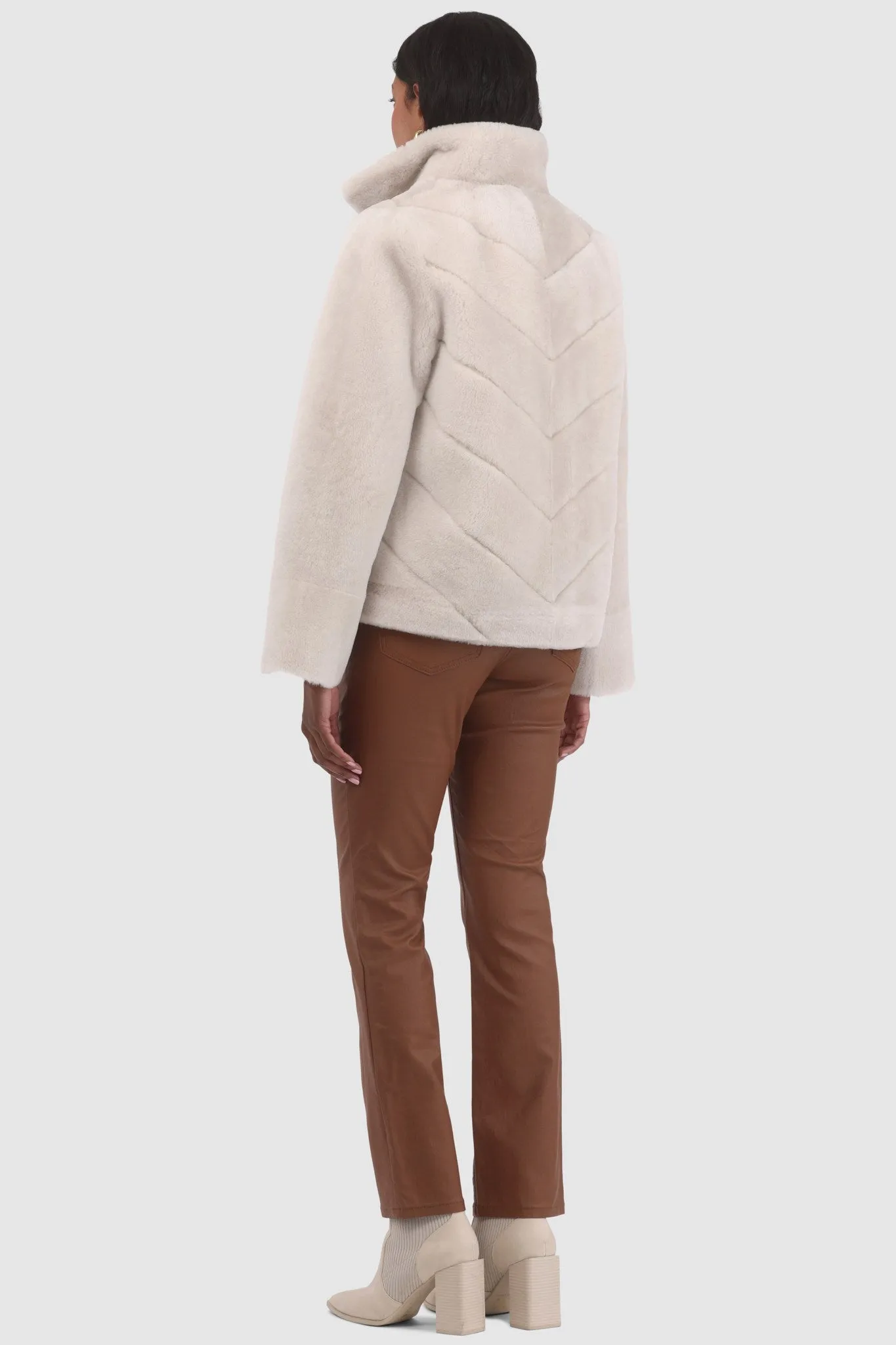 Reversible Merino Shearling Lamb Chevron Jacket with Horizontal Bottom