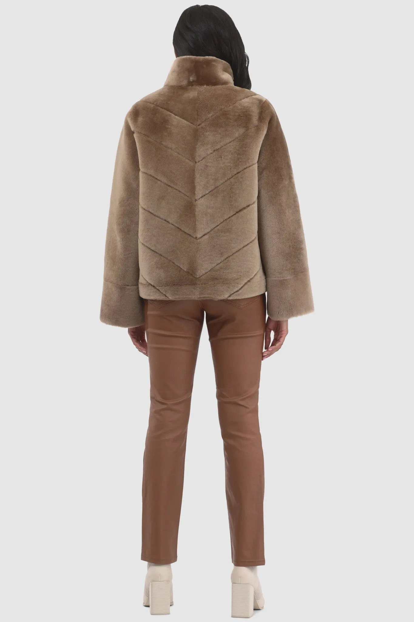 Reversible Merino Shearling Lamb Chevron Jacket with Horizontal Bottom