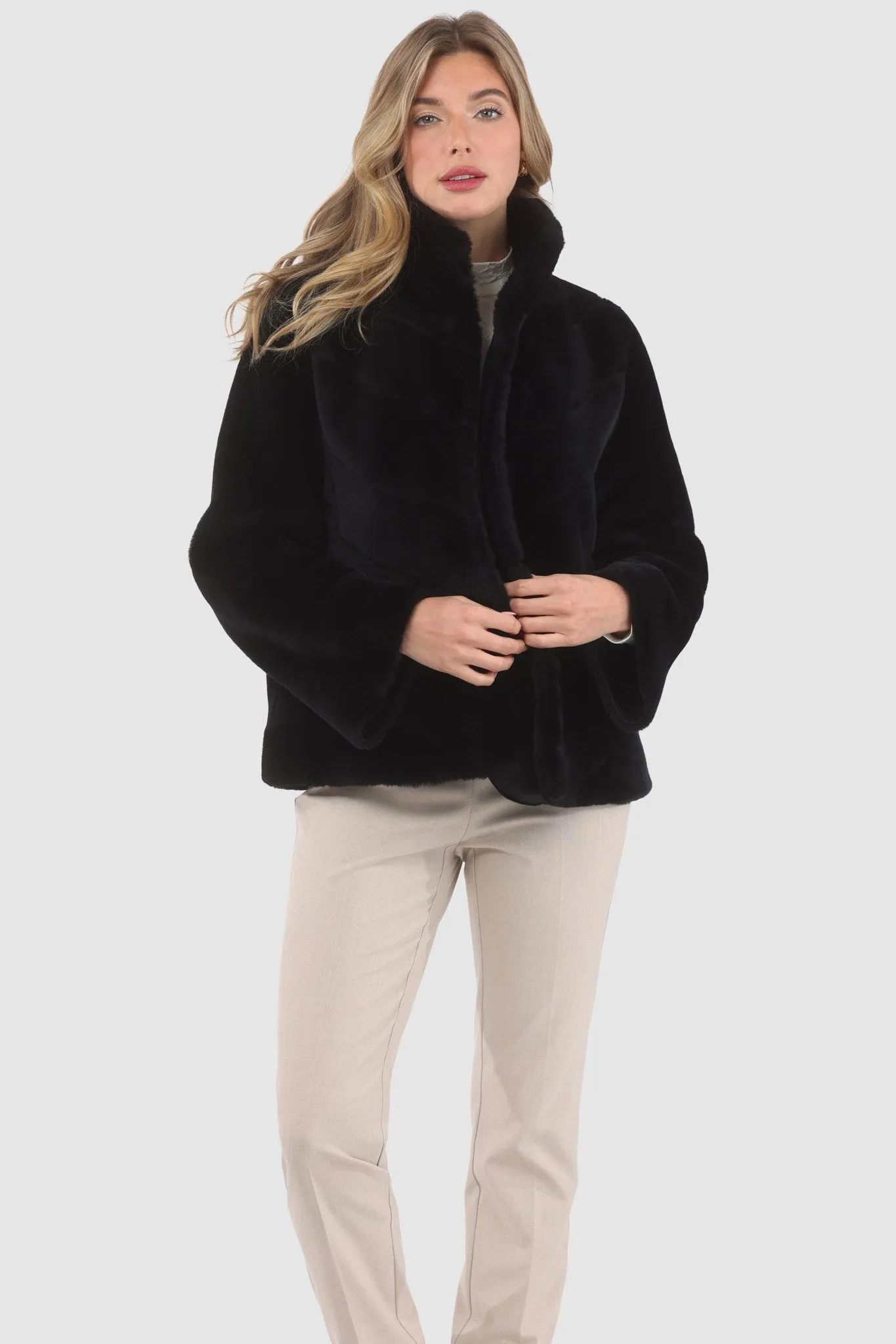 Reversible Merino Shearling Lamb Chevron Jacket with Horizontal Bottom