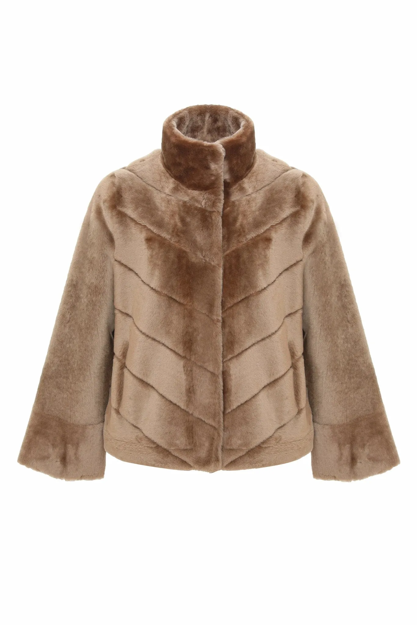 Reversible Merino Shearling Lamb Chevron Jacket with Horizontal Bottom