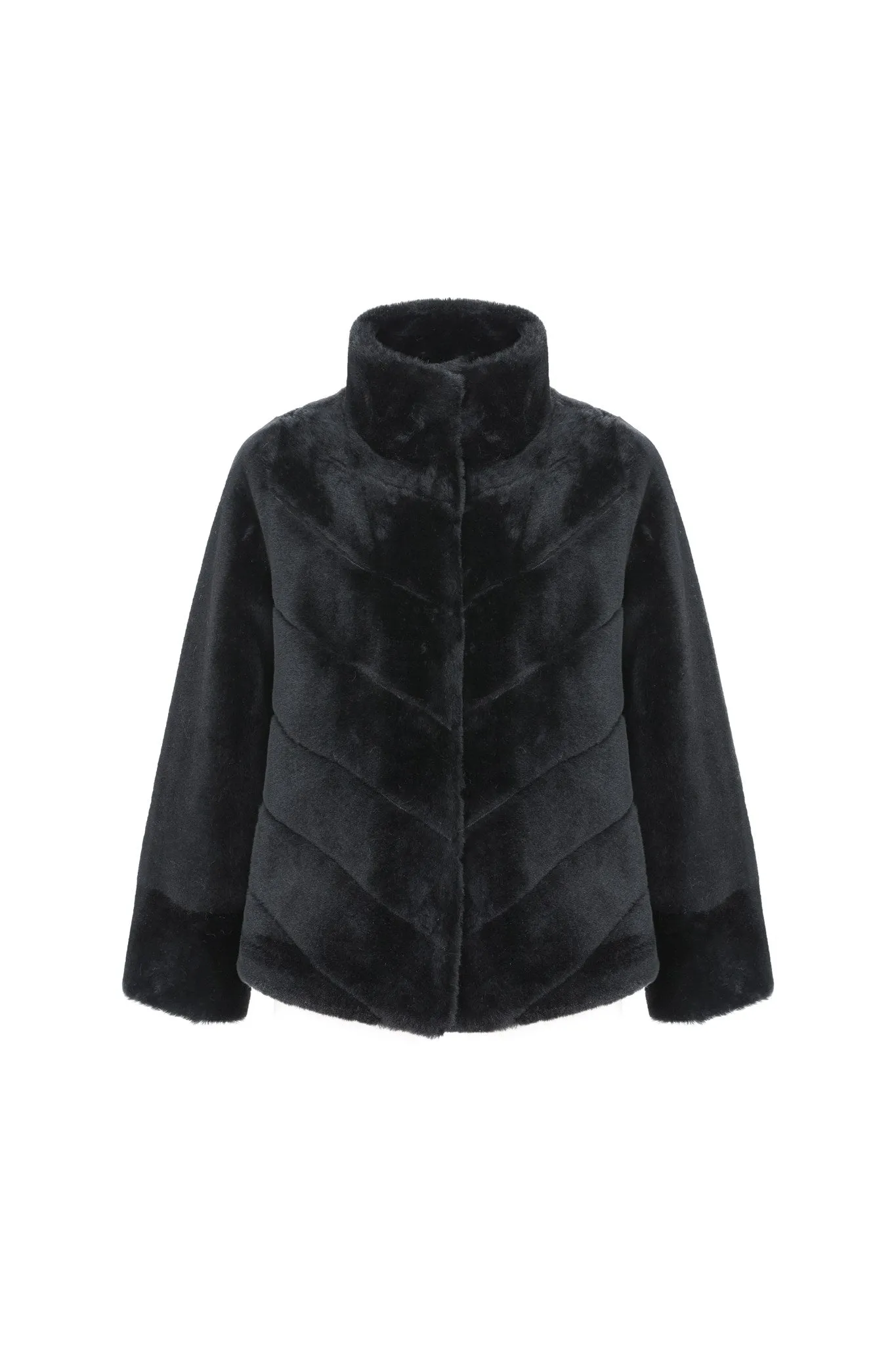 Reversible Merino Shearling Lamb Chevron Jacket with Horizontal Bottom