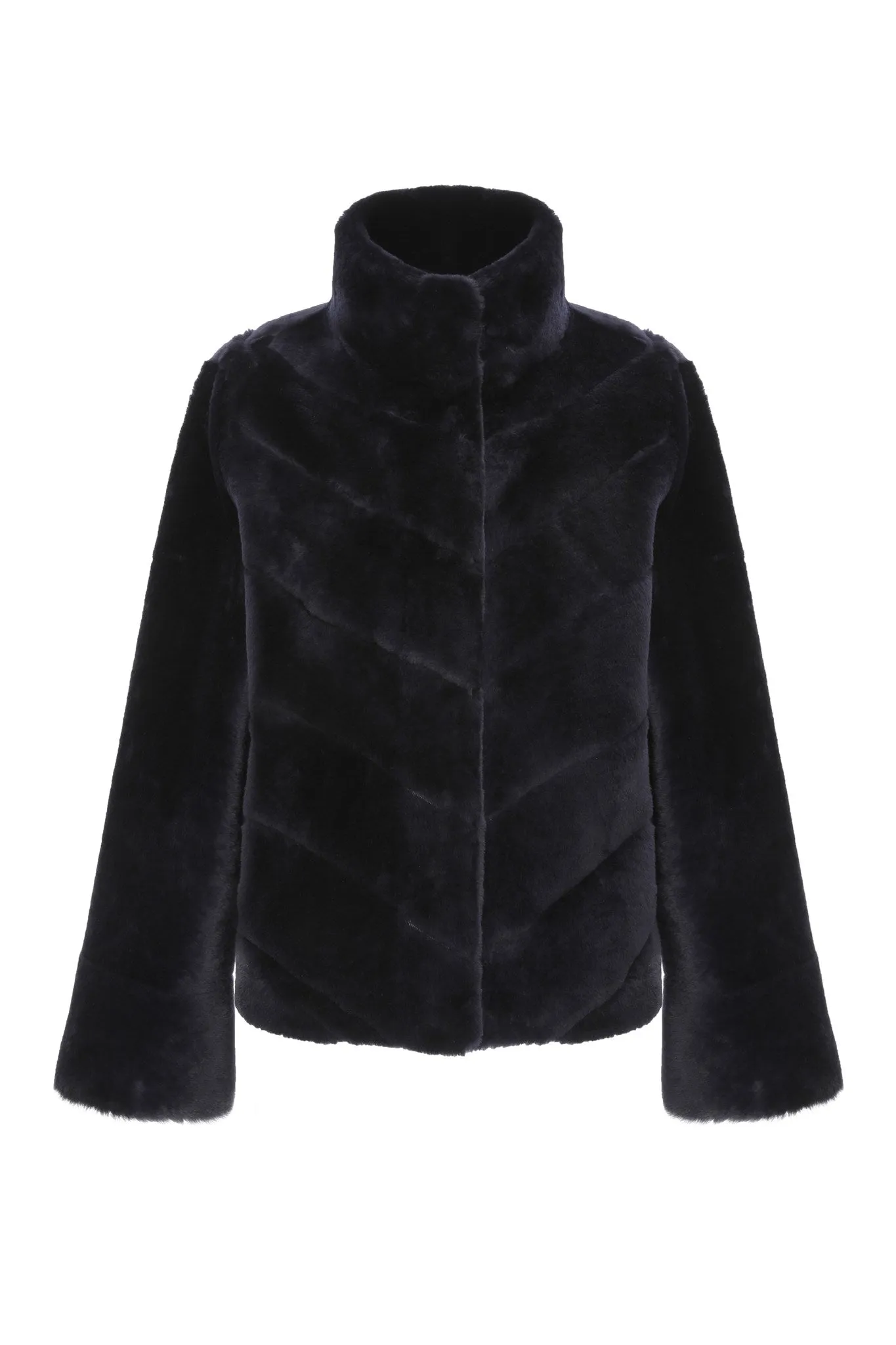 Reversible Merino Shearling Lamb Chevron Jacket with Horizontal Bottom