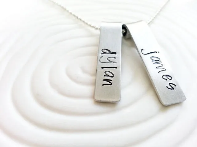 Rolled Top Name Tag Necklace | Minimalist Mother's Necklace