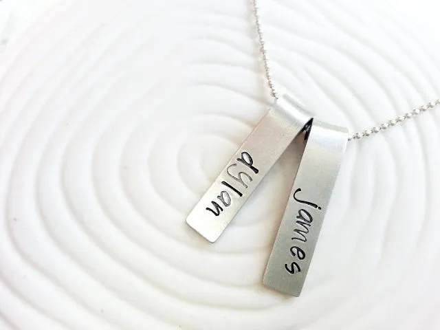 Rolled Top Name Tag Necklace | Minimalist Mother's Necklace