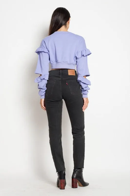 RUFFLE CROPPED SWEATSHIRT