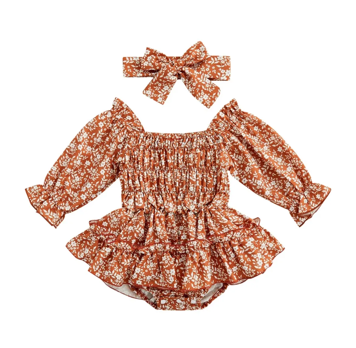 Sadie - Ruched Floral Long Sleeve Boho Romper