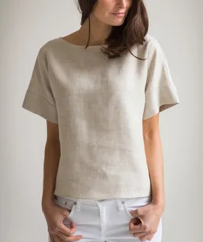 SAMPLE SALE<br>Oatmeal Linen Short Sleeve Top