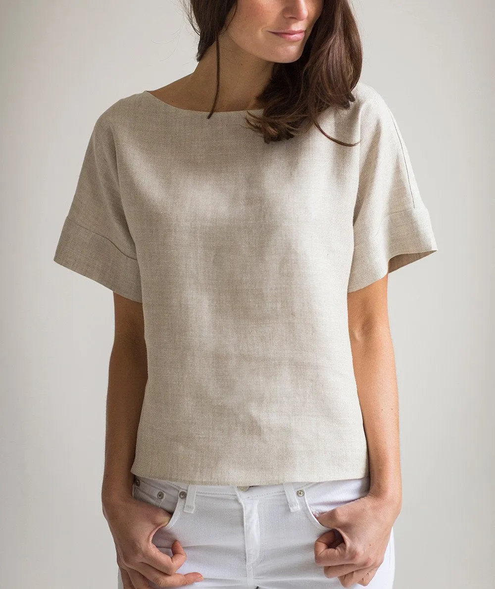 SAMPLE SALE<br>Oatmeal Linen Short Sleeve Top