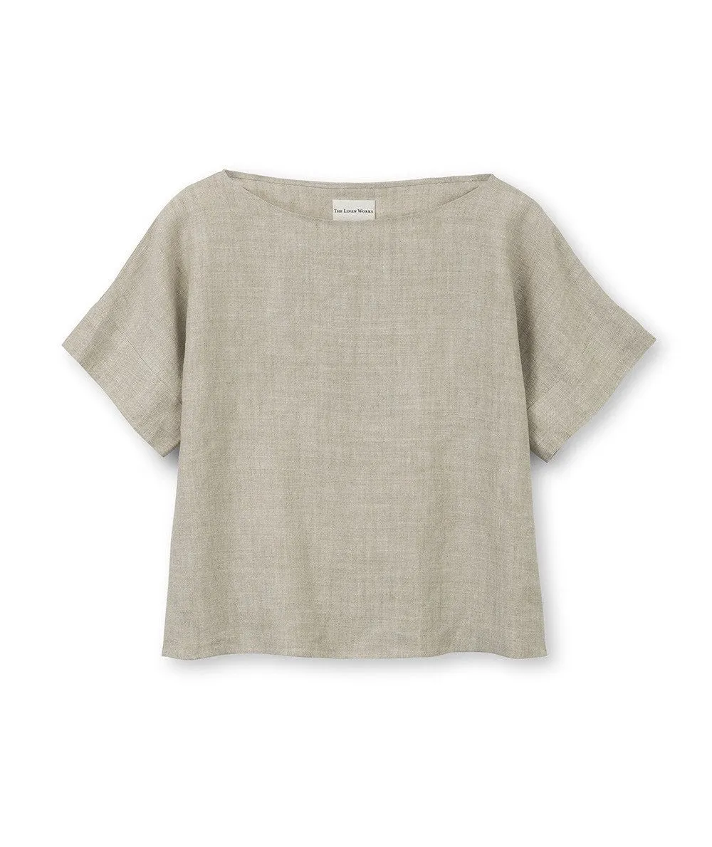 SAMPLE SALE<br>Oatmeal Linen Short Sleeve Top