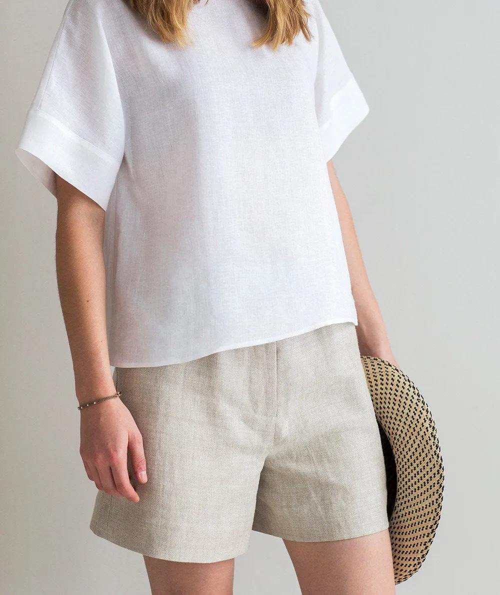 SAMPLE SALE<br>White Linen Short Sleeve Top<br>Size Small