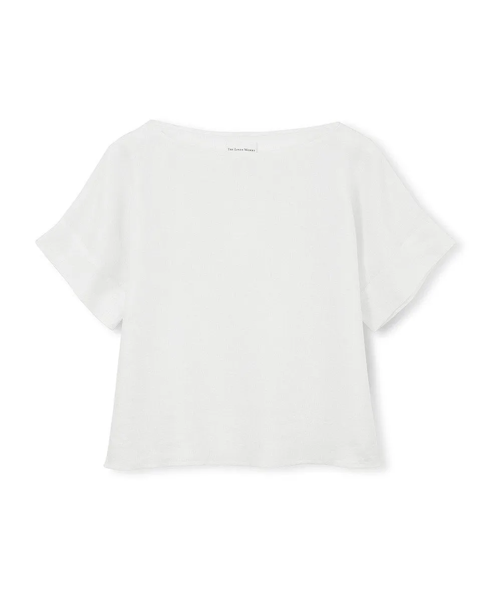 SAMPLE SALE<br>White Linen Short Sleeve Top<br>Size Small