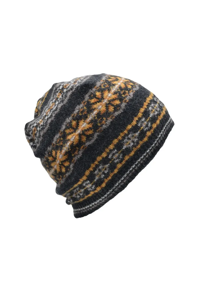 Scalloway Fair isle beanie hat - Charcoal