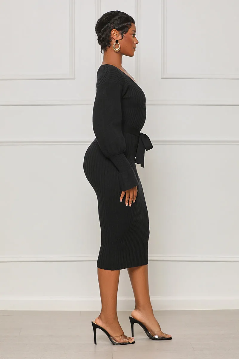 Scoop Me Away Sweater Dress (Black)- FINAL SALE