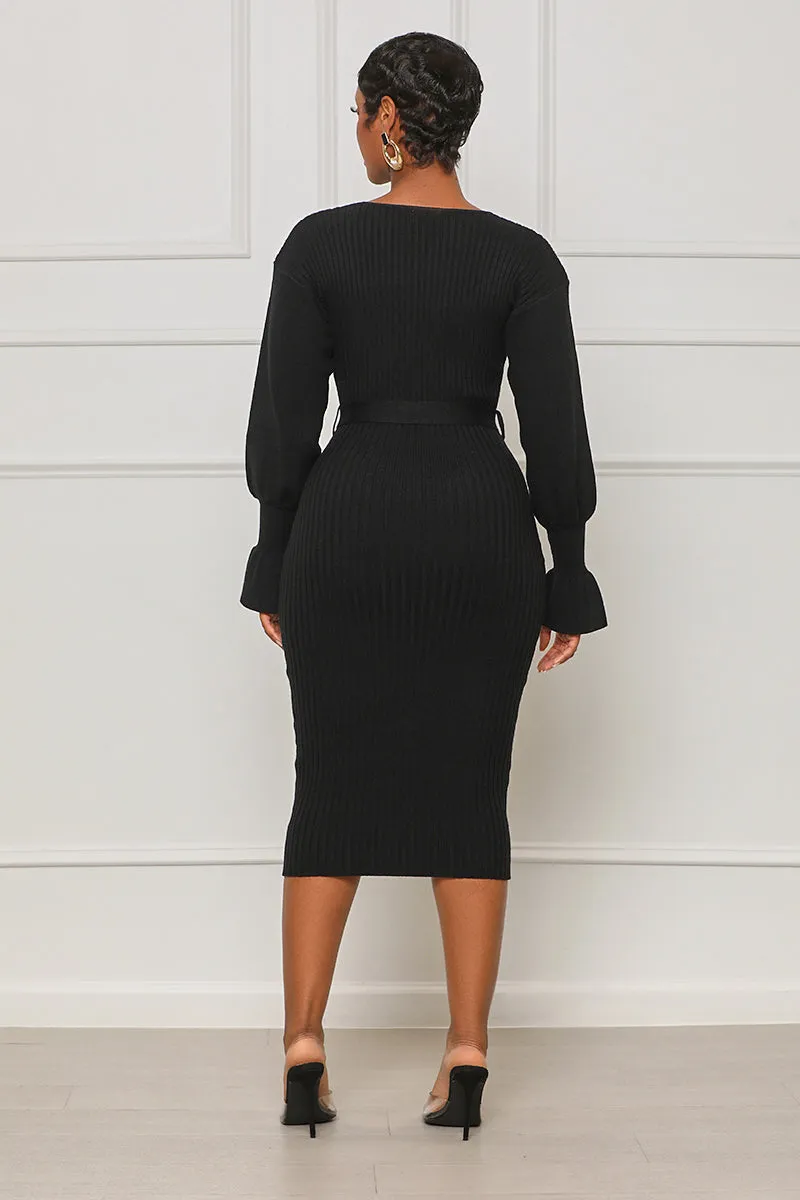 Scoop Me Away Sweater Dress (Black)- FINAL SALE